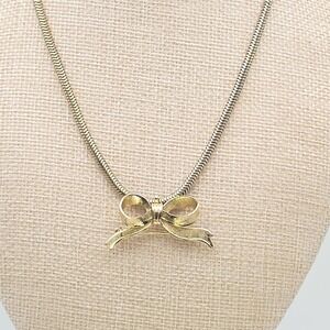 Vintage‎ TRIFARI Bow Necklace Gold Tone Snake Chain 15" CROWN TRIFARI Signed